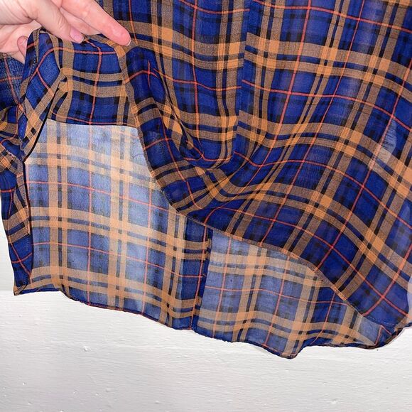 TopShop Plaid Oversized Sheer Blouse Women’s Size US 8 UK 12 Short Sleeve - Picture 5 of 9